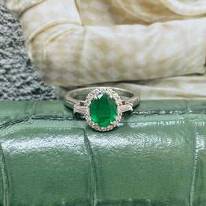 18ct White Gold, Emerald and Diamond Ring - Maudes The Jewellers