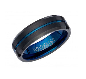Unique & Co | Tungsten Carbide Ring with Black and Blue IP Plating