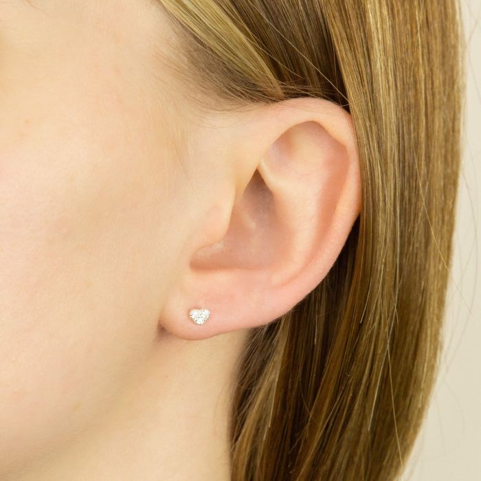 Sterling Silver Cubic Zirconia Heart Stud Earrings