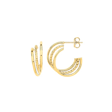 9ct Yellow Gold Upside-Down Triple Hoop Earrings