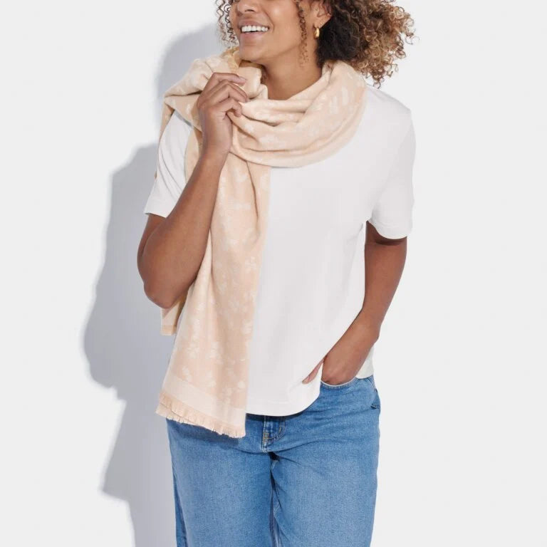 Katie Loxton | Printed Blanket Scarf | Pink & Off White
