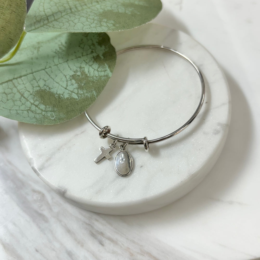 Children’s Bangle with Cross Charm and Medal - Maudes The Jewellers