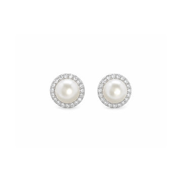 Real Effect | Sterling Silver Pearl & CZ Stud Earrings