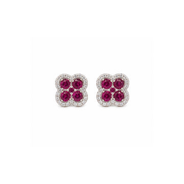 18ct Yellow Gold Ruby & Diamond Clover Stud Earrings