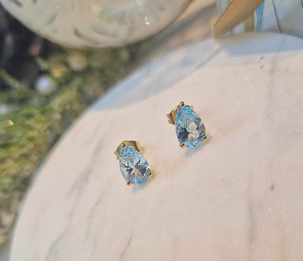 9ct Gold Pear Fancy Cut Topaz Stud Earrings