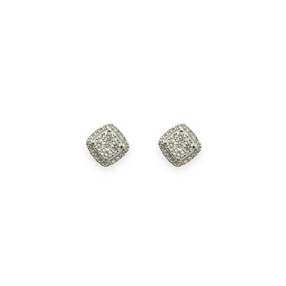 18ct White Gold Cushion Shaped Diamond Halo Stud Earrings