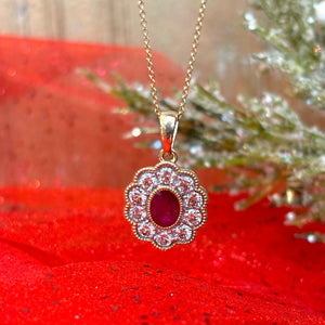 9ct Yellow Gold Ruby and Diamond Pendant