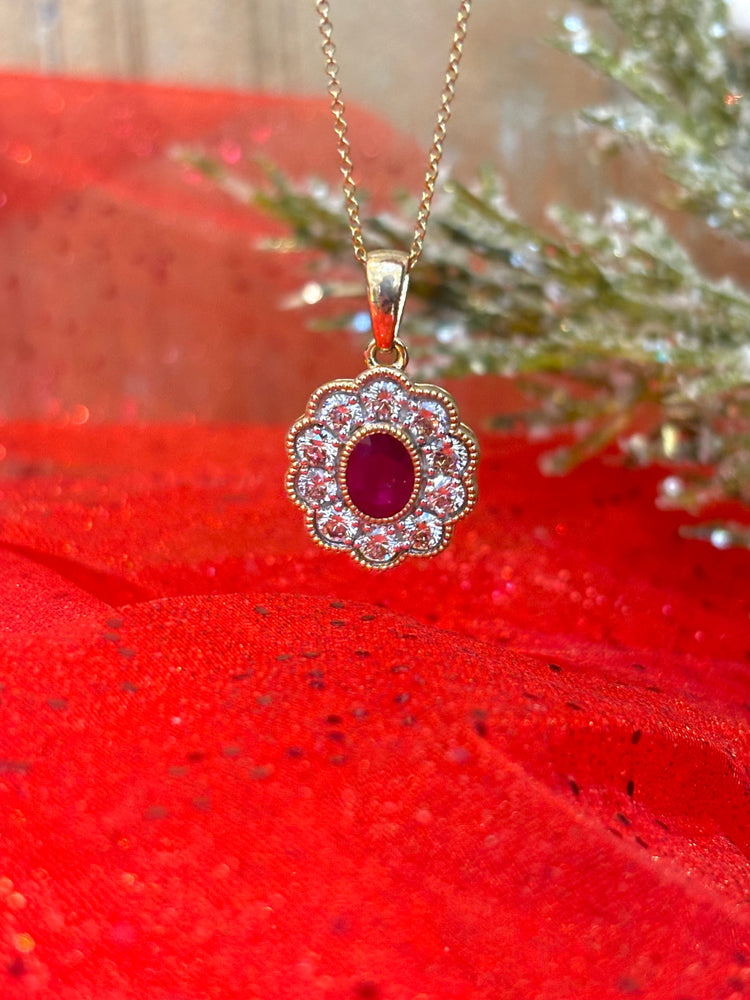 9ct Yellow Gold Ruby and Diamond Pendant