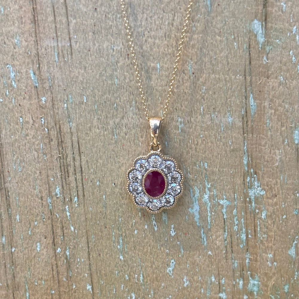 9ct Yellow Gold Ruby and Diamond Pendant