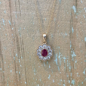 9ct Yellow Gold Ruby and Diamond Pendant