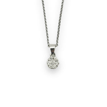 18ct White Gold, Diamond Cluster Pendant and Chain