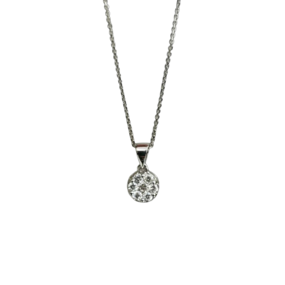 18ct White Gold, Round Diamond Cluster Pendant and Chain