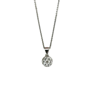 18ct White Gold, Round Diamond Cluster Pendant and Chain