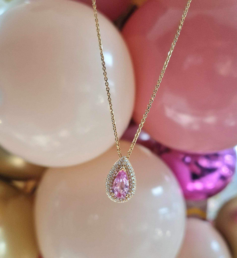 18ct Rose Gold, Pink Sapphire and Diamond Pendant and Chain