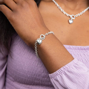 Sterling Silver Puff Heart T-Bar Chain Bracelet