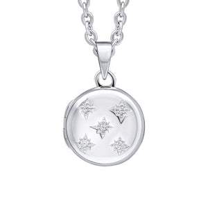 Sterling Silver Round Locket With Cubic Zirconia