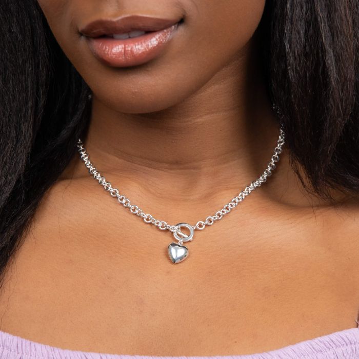 D For Diamond | Puff Heart T-Bar Chain Necklace