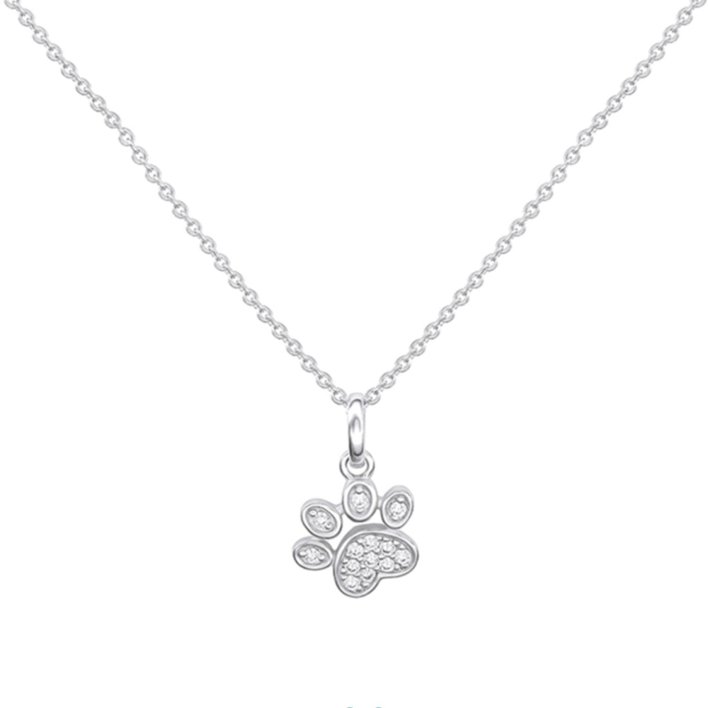 Sterling Silver CZ Paw Print Necklace