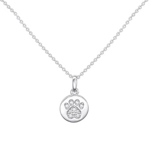 Sterling Silver CZ Paw Print Disc Necklace