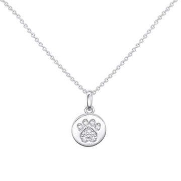 Sterling Silver CZ Paw Print Disc Necklace