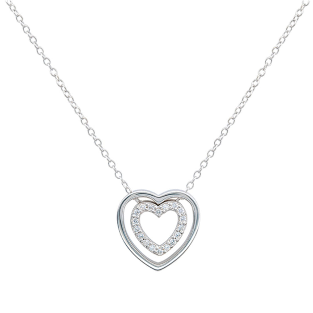 Sterling Silver CZ Double Heart Necklace