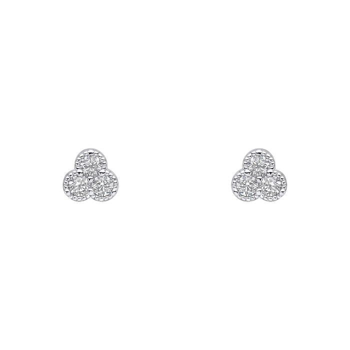 Sterling Silver CZ Trilogy Stud Earrings