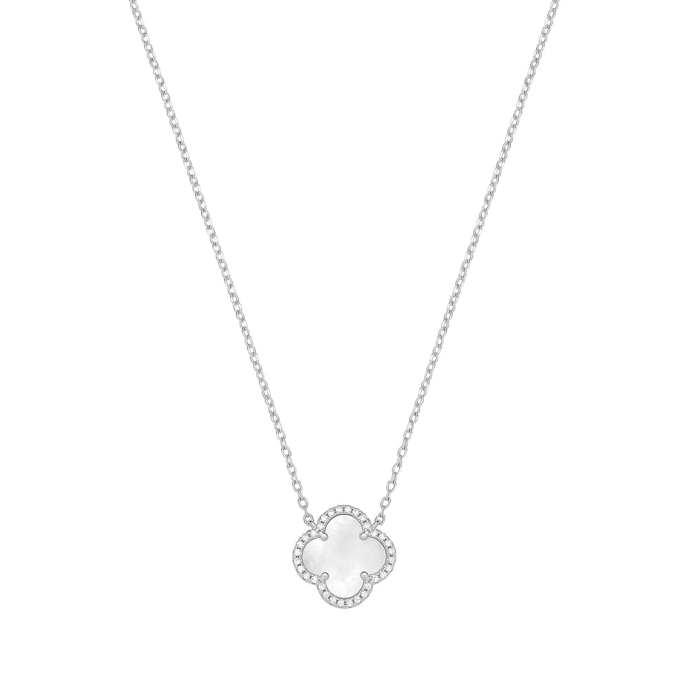 Sterling Silver Mother Of Pearl Clover Leaf Necklace