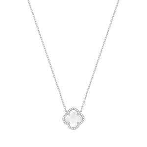 Sterling Silver Mother Of Pearl Clover Leaf Necklace