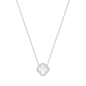 Sterling Silver Mother Of Pearl Clover Leaf Necklace