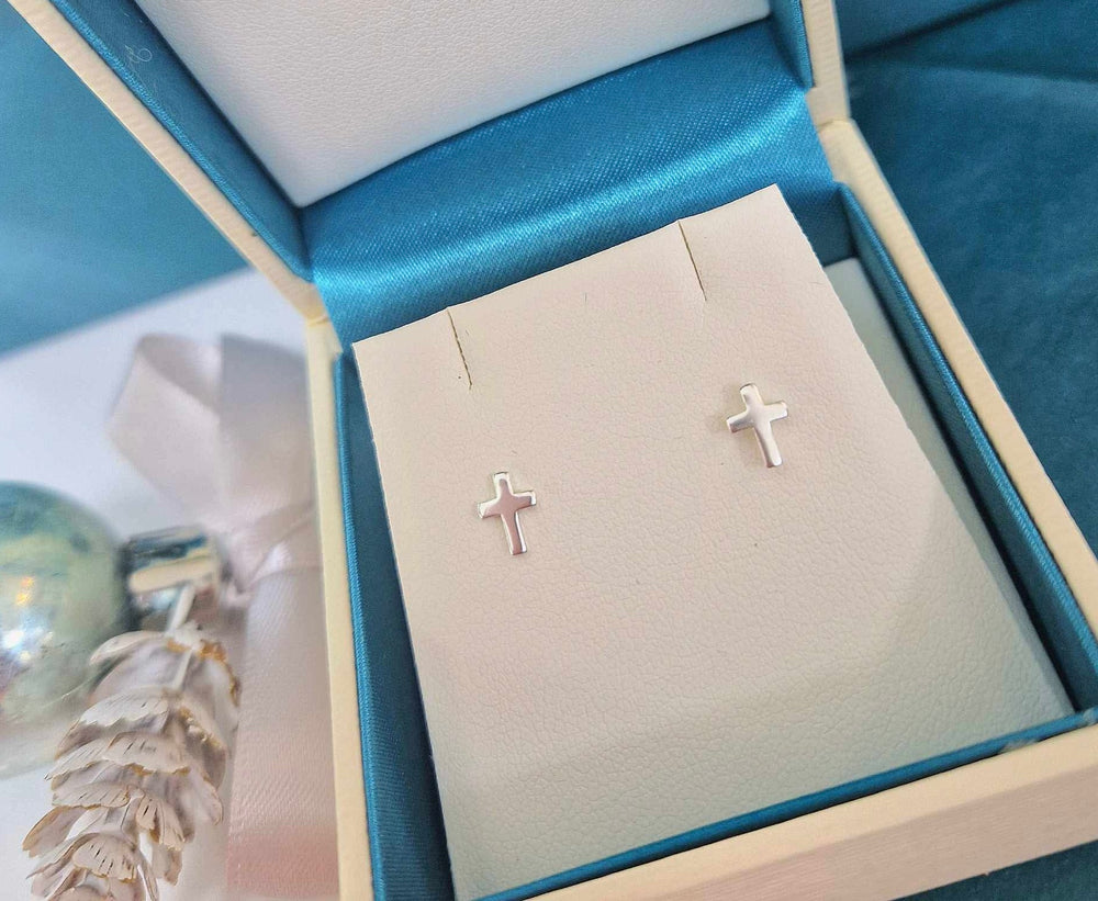 Sterling Silver Simple Cross Stud Earrings