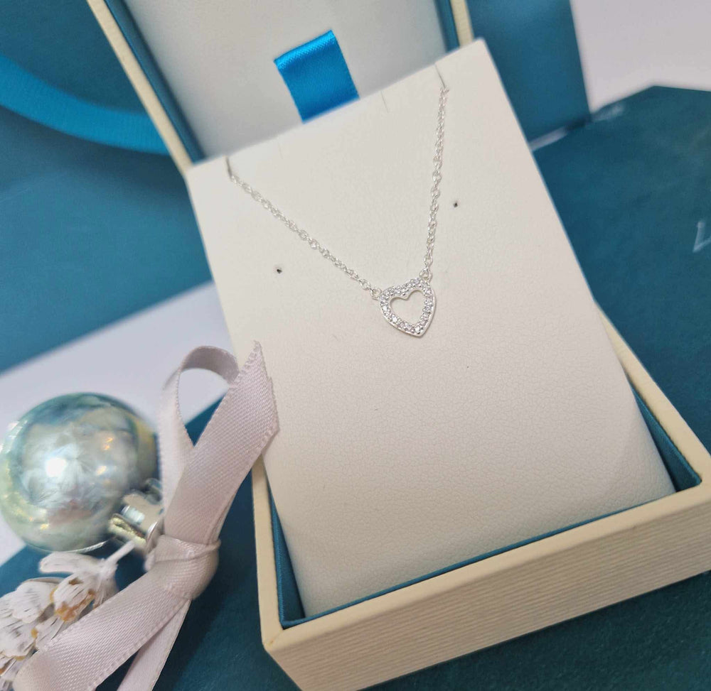 Sterling Silver Open Heart CZ Necklace