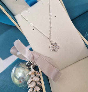 Sterling Silver CZ Paw Print Necklace