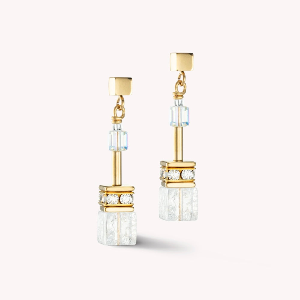 Coeur De Lion | GeoCube Iconic Nature Earrings Gold-White