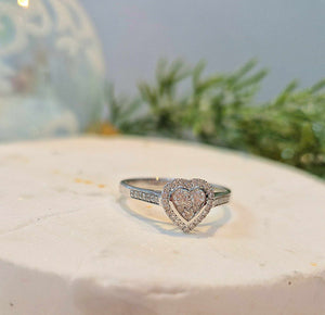 9ct White Gold, Diamond Heart Shaped Ring