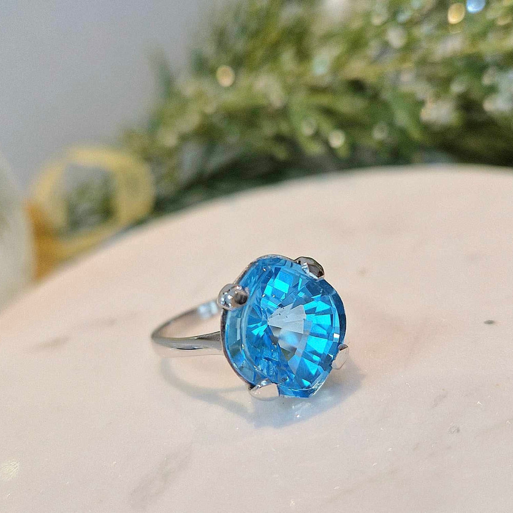 9ct White Gold Blue Topaz Handmade Ring