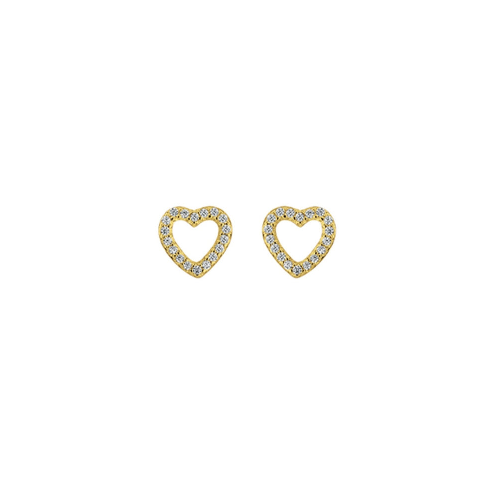 Golden Pavé CZ Heart Outline Stud Earrings