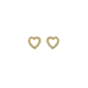 Golden Pavé CZ Heart Outline Stud Earrings