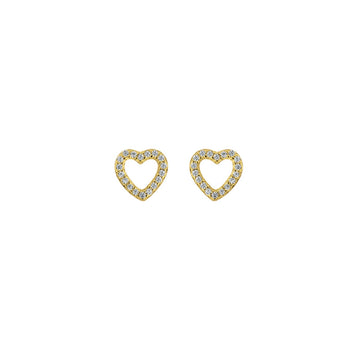 Golden Pavé CZ Heart Outline Stud Earrings