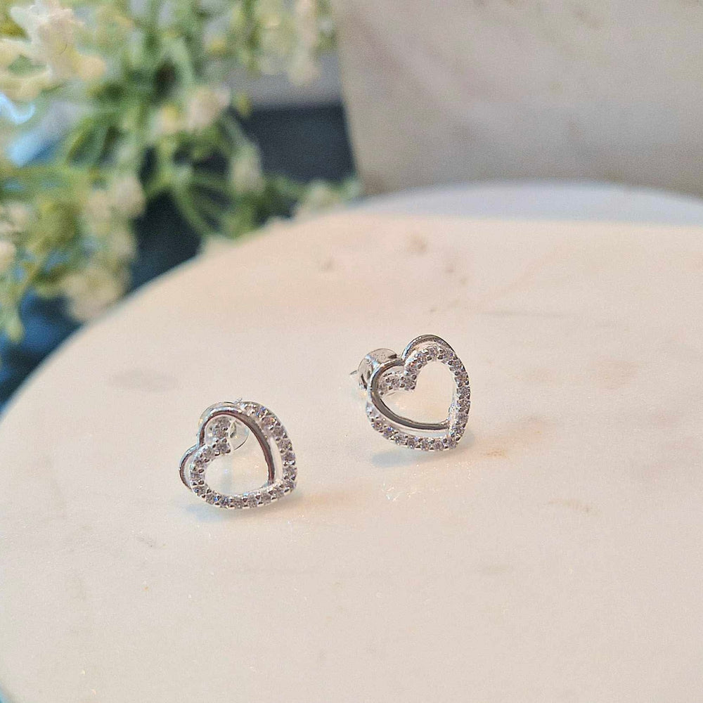 Sterling Silver Entwined Heart CZ Stud Earrings