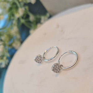 Sterling Silver Heart CZ 12mm Sleeper Hoop Earrings