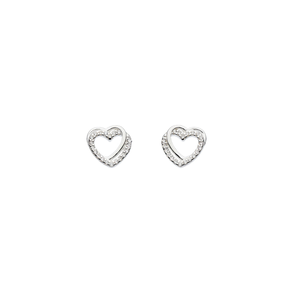 Sterling Silver Entwined Heart CZ Stud Earrings