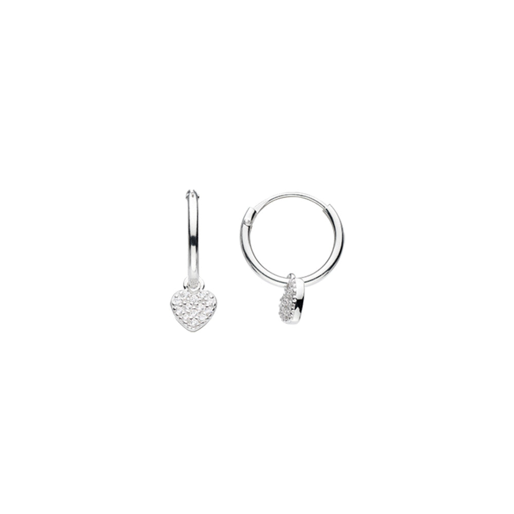 Sterling Silver Heart CZ 12mm Sleeper Hoop Earrings