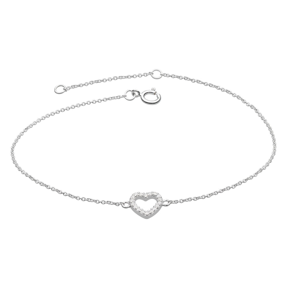 Sterling Silver Open Heart CZ Bracelet