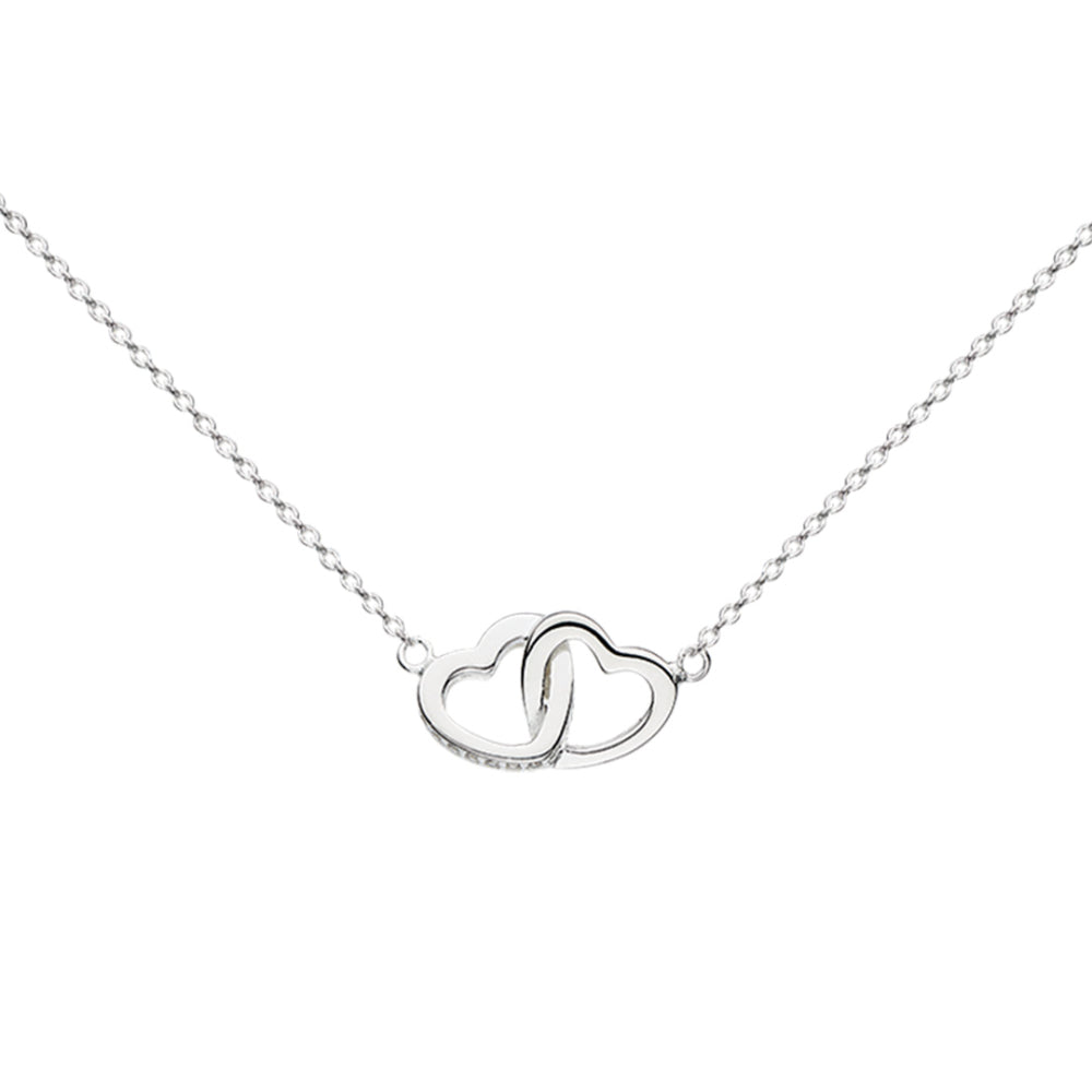 Sterling Silver Double Linked CZ Heart Necklace