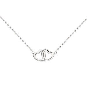 Sterling Silver Double Linked CZ Heart Necklace