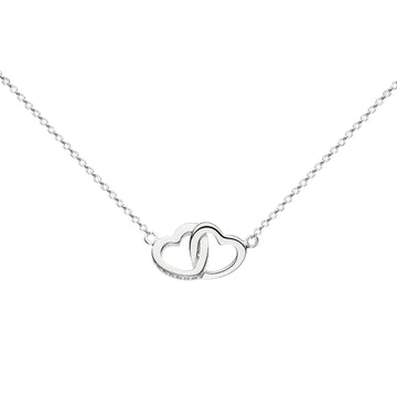 Sterling Silver Double Linked CZ Heart Necklace