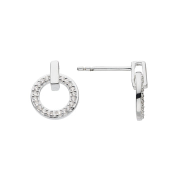 Sterling Silver CZ Circle Link Stud Earrings