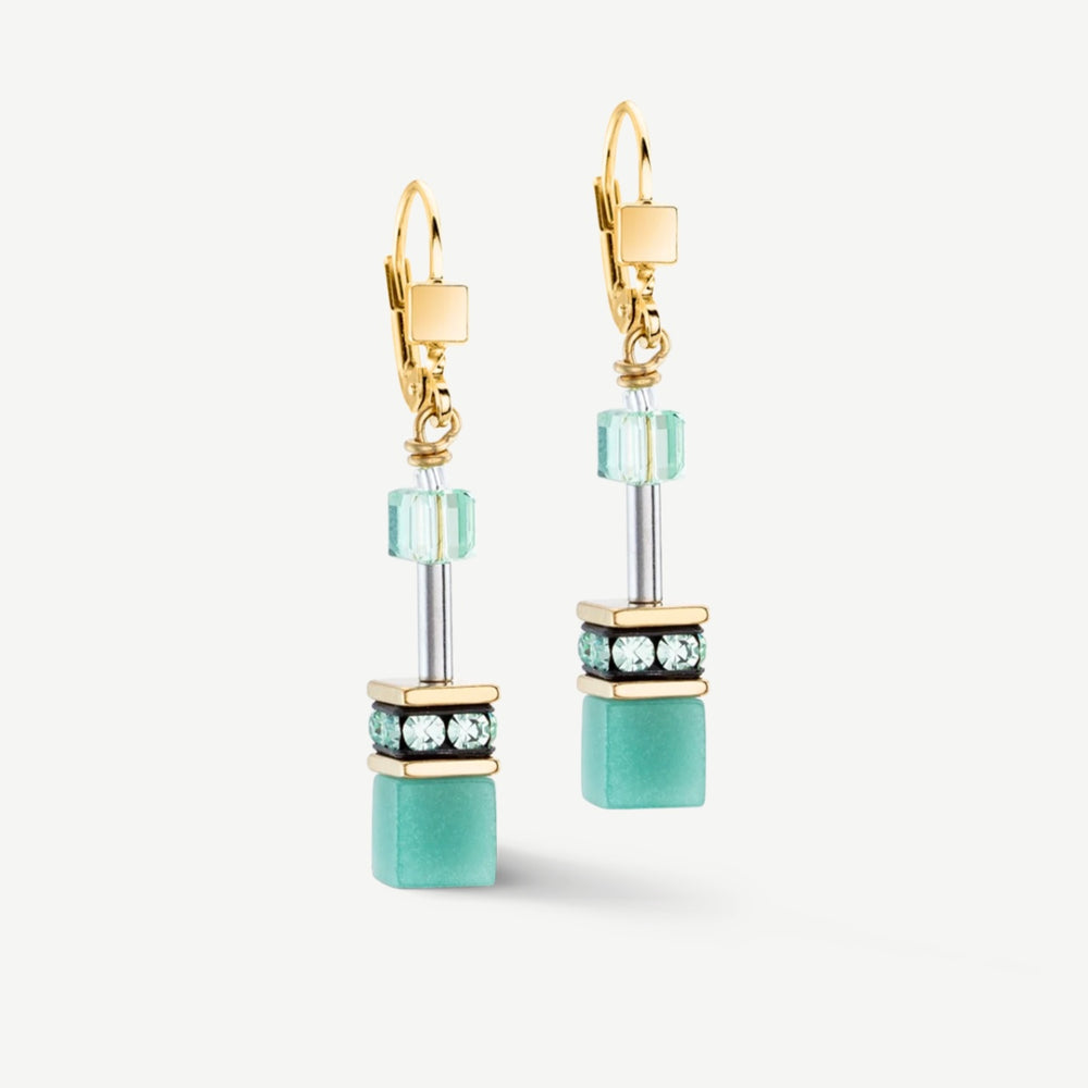 Coeur De Lion | Geocube Iconic Mono Gold Earrings Green