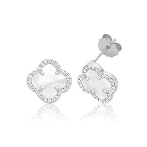 Sterling Silver Mother of Pearl Clover Earrings