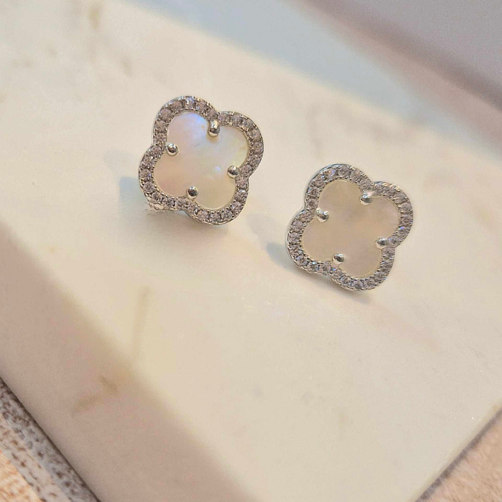 Sterling Silver Mother of Pearl Clover Earrings